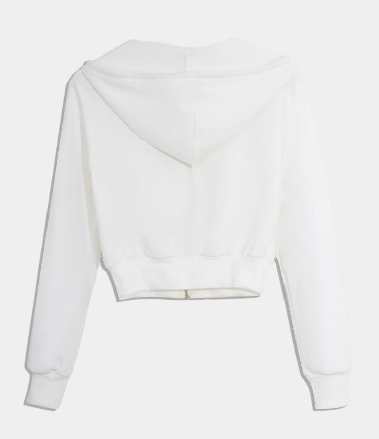 Solid Color Hooded Cropped Sweatshirt