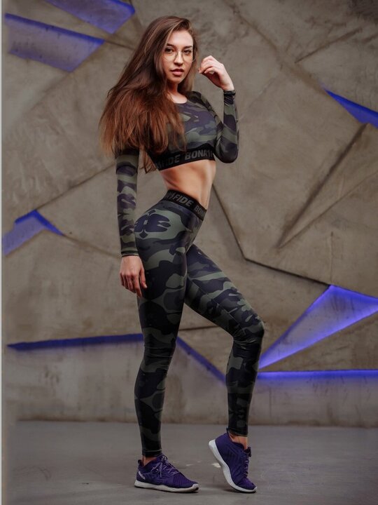 Sexy Camouflage Long Sleeves Tees Leggings Sports Suits