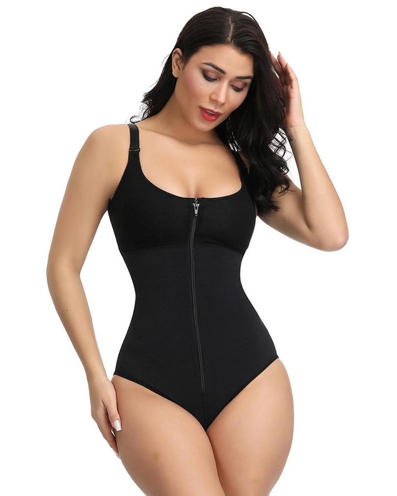 Women Bodysuit Straps Zipper Waist Trainer Cincher